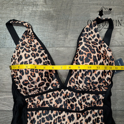 Blooming Jelly Leopard Lace Up Back One Piece Swimsuit Size XL