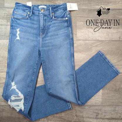 Good American Good Curve Straight Distressed Jeans Blue NWT $145 Size 2