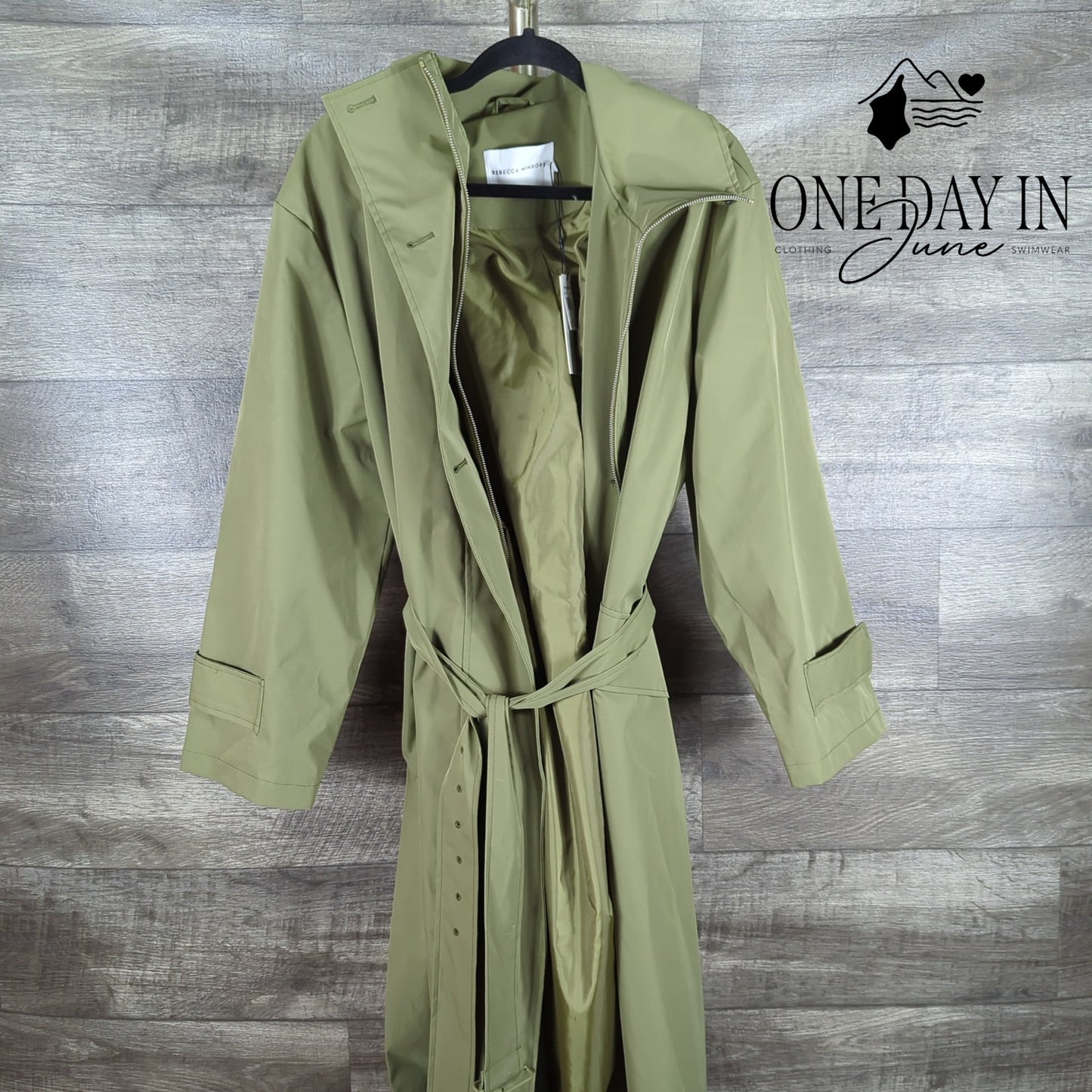 Rebecca Minkoff Belted Funnel Neck Trench Coat Olive Green NWT $228 Size XL