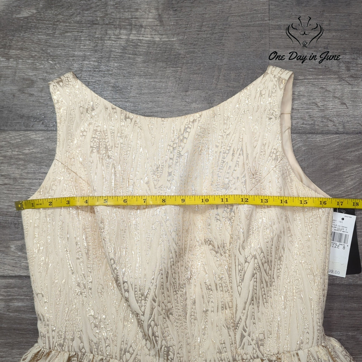 AGB Metallic Gold Jacquard Fit Flare Cocktail Dress Ivory NWT $99 Size 8