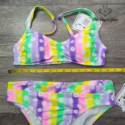 California Sunshine Floral Bandeau Bikini Set Pastel Daisy Print NWT Size M