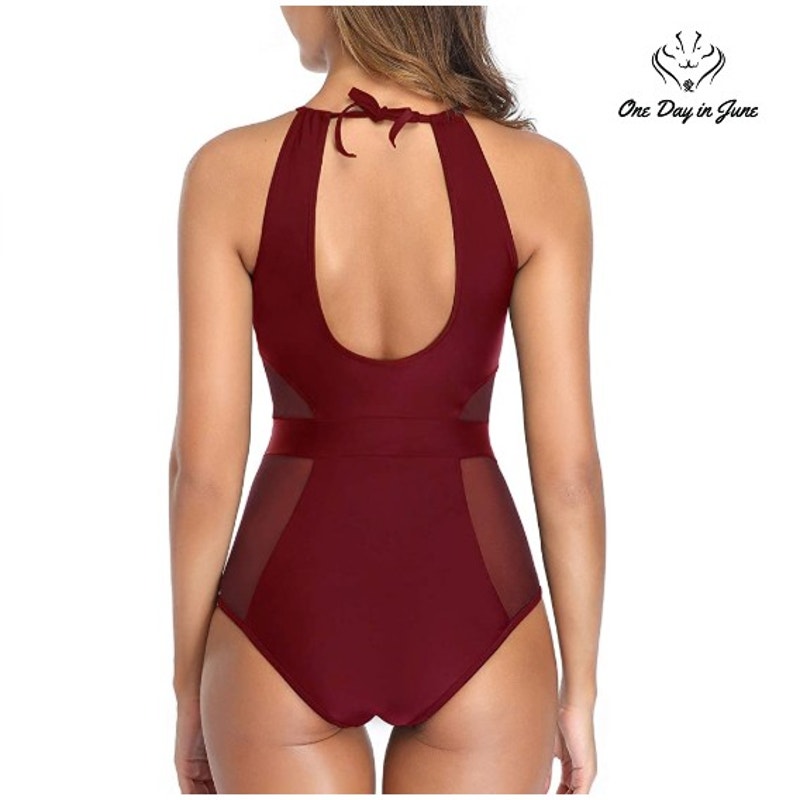 Holipick Mesh Cutout Halter High Neck One Piece Size S