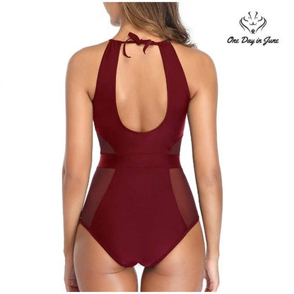 Holipick Mesh Cutout Halter High Neck One Piece Size S