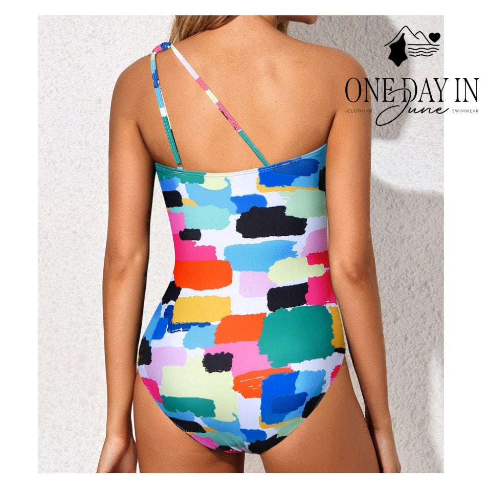 Holipick One Shoulder One Piece Swimsuit Size L