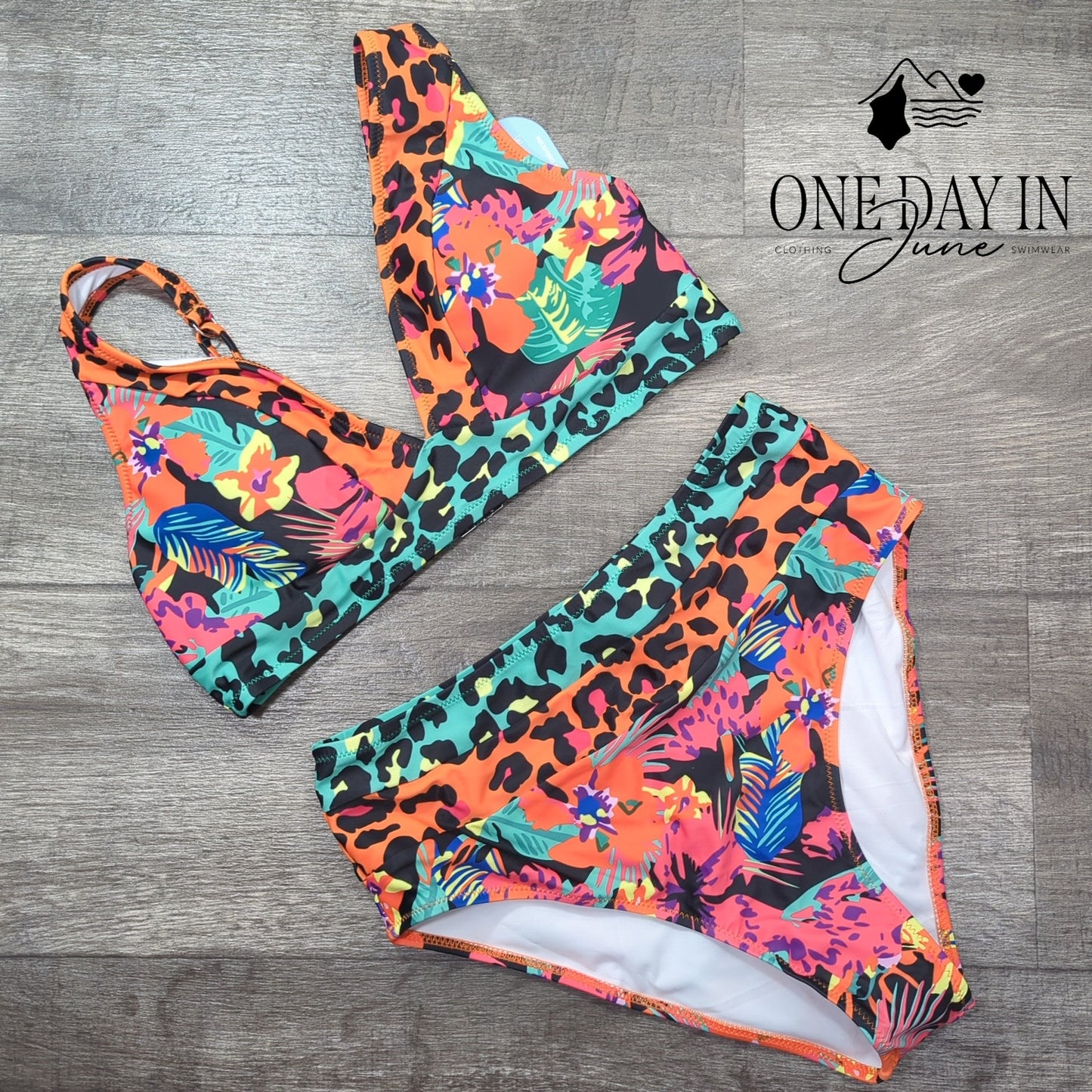 Hilinker Tropical High Waist Bikini Swimsuit Size M