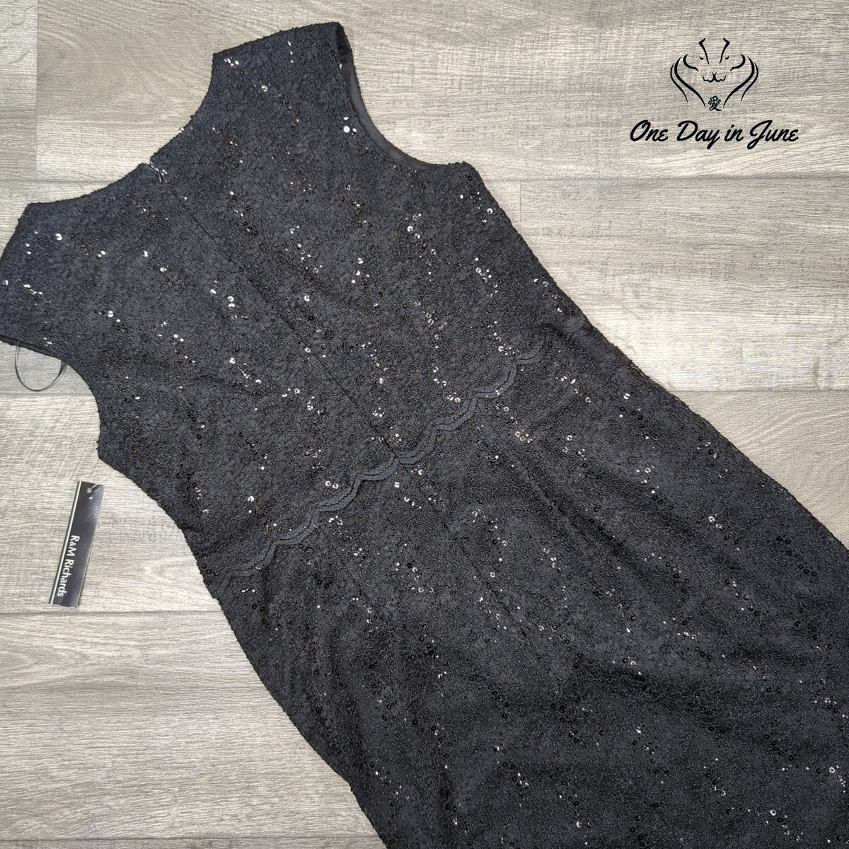 R&M Richards Sequin Lace Cocktail Dress Black Sleeveless NWT Size 12