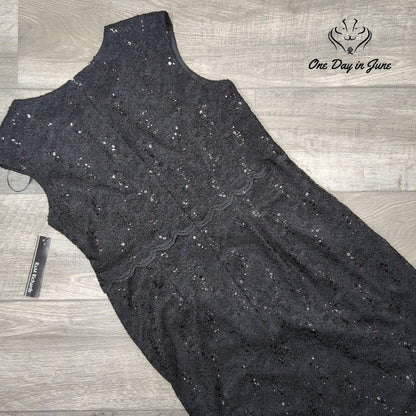 R&M Richards Sequin Lace Cocktail Dress Black Sleeveless NWT Size 12