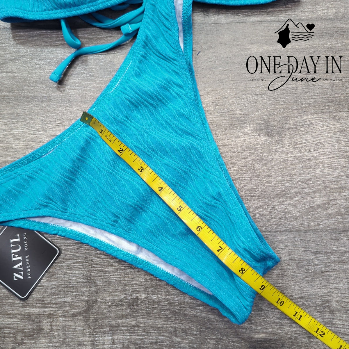 Zaful Textured Bandeau Bikini Swimsuit Turquoise Blue Ruched NWT Size S