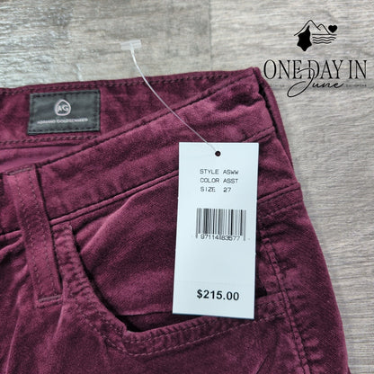 AG Adriano Goldschmied Velveteen Straight Leg Pants Burgundy NWT $215 Size 4