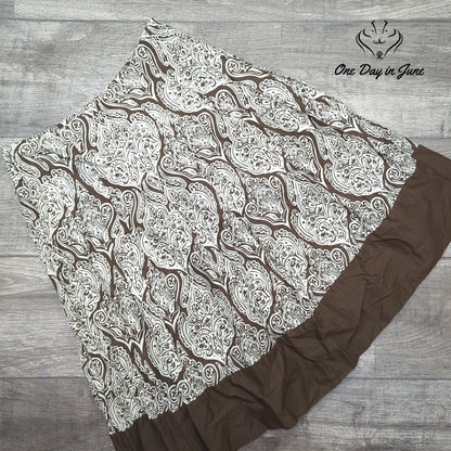 Apt. 9 Paisley A-Line Midi Skirt Brown Cream 100% Cotton Boho Size 4