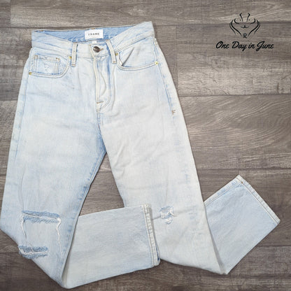 Frame Le Original High Rise Straight Light Wash Distressed Button Fly Size 24