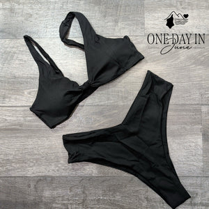 Aleumdr High Cut Knot Front Cheeky Bikini Swimsuit Size M