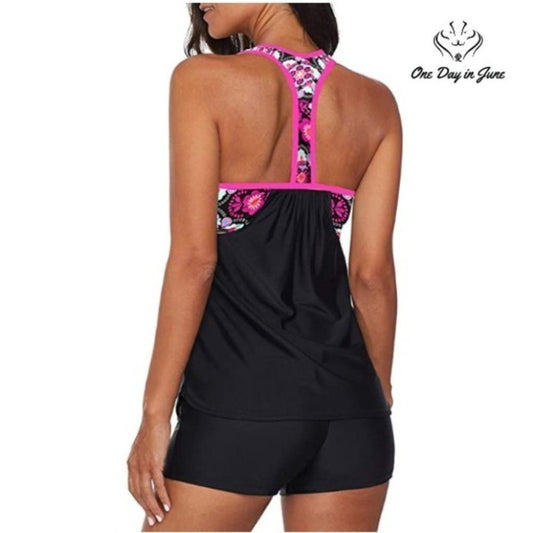 Aleumdr Blouson Striped Strappy T-Back Push up Tankini Size M