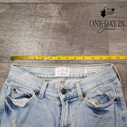 True Craft High Rise Straight Jeans Light Wash Distressed Embroidered Size 0
