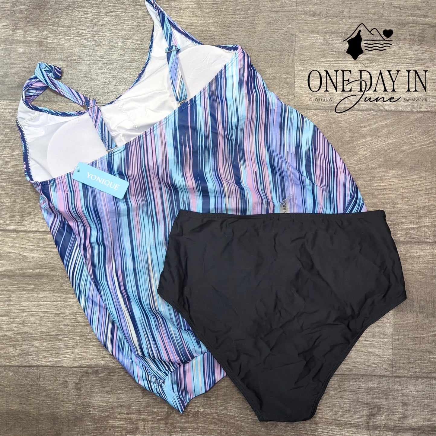 Yonique Blouson Tankini Swimsuit Size M