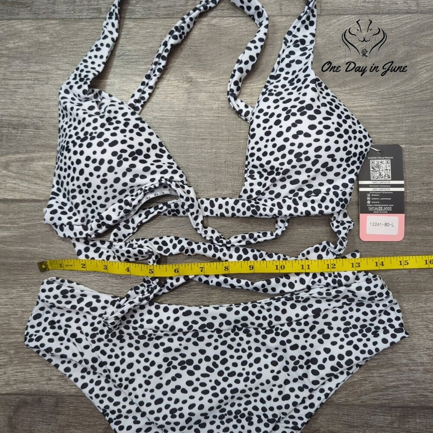 Shekini Cross Back Dalmation Bikini Swimsuit Size L