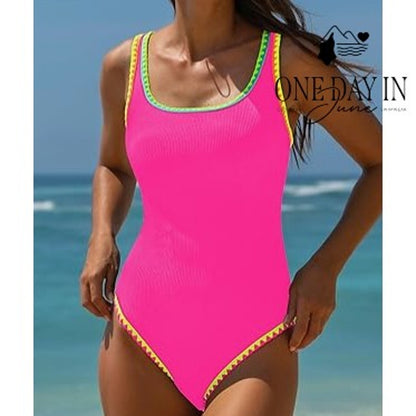 Popvil Ribbed One Piece Swimsuit Size L