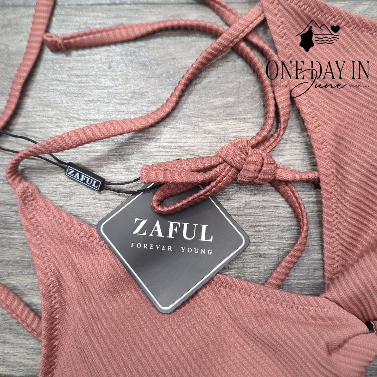Zaful Strappy Back Ribbed Bikini Swimsuit Size M