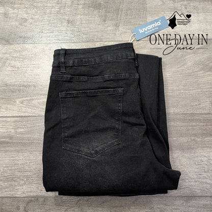 Luvamia High Rise Wide Leg Jeans Black Front Seam NWT Size L