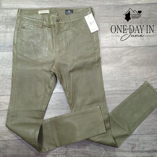 AG Adriano Goldschmied Farrah Skinny Faux Leather High Rise Olive NWT Size 4