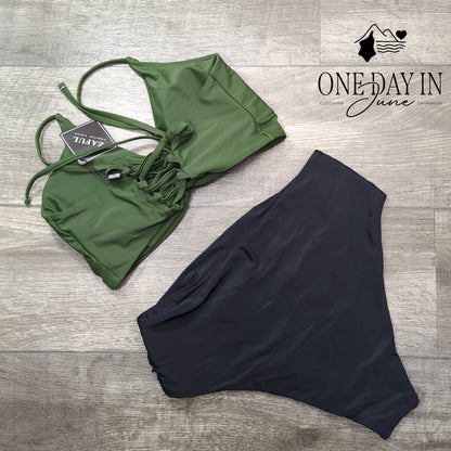 Zaful Twist Front Lace Up Back High Waist Bikini Swimsuit Size L