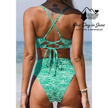 Cupshe Textured Tie Back High Waist Bikini Swimsuit Size S