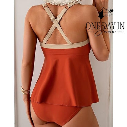 Aidonger Cross Strap Tankini Swimsuit Size M