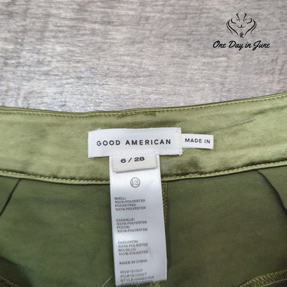 Good American Washed Satin Cargo Pants Juniper Green NWT Size 6