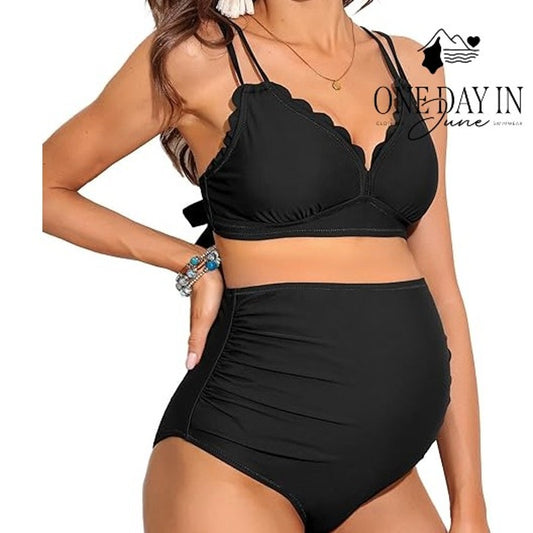 Charmo Maternity Scallop Edge Tie Back Bikini Swimsuit Size M