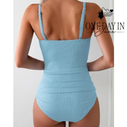 Eomenie High Waist Ribbed Tankini Swimsuit Size L