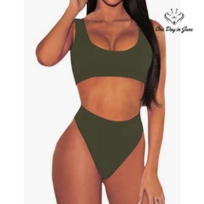 Pink Queen Crop Top High Waist Bikini Swimsuit Size L