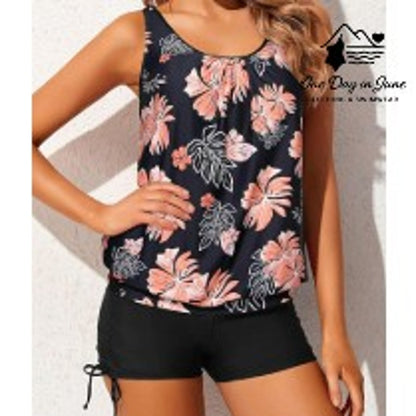 Yonique Plus Size Blouson Tankini Swimsuit Size XXL