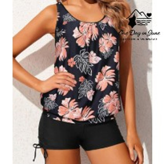Yonique Plus Size Blouson Tankini Swimsuit Size XXL