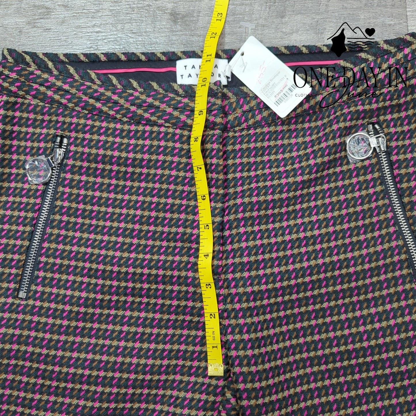 Tanya Taylor Ryan Pants Houndstooth Pink Green Zip Pockets NWT Size 4
