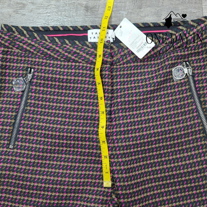 Tanya Taylor Ryan Pants Houndstooth Pink Green Zip Pockets NWT Size 4