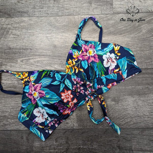 Coastal Blue Cross Front Padded Tie Back Bikini Top Size XL