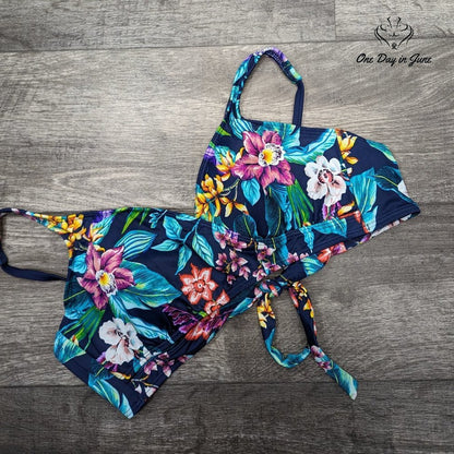 Coastal Blue Cross Front Padded Tie Back Bikini Top Size XL