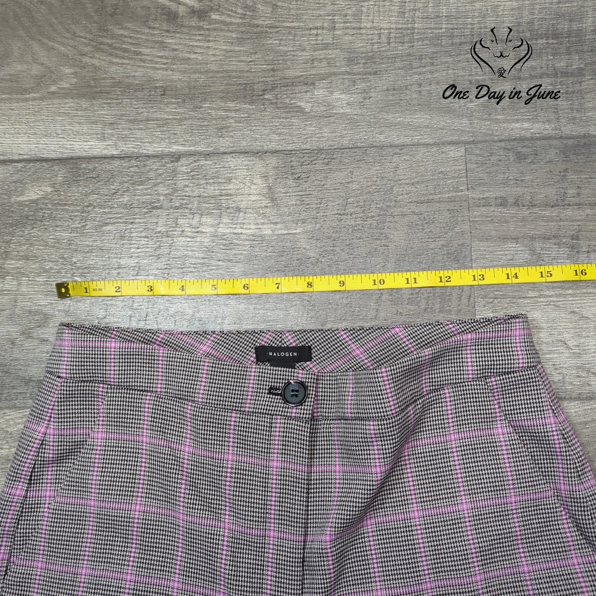 Halogen Bootcut Dress Pants Gray Pink Plaid Windowpane Trousers Size 8