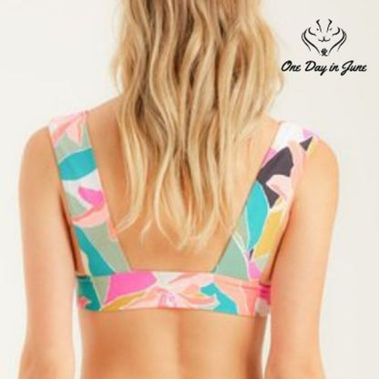 Billabong Wild Sun Plunge Bikini Top Tropical Floral Multicolor NWT Size S