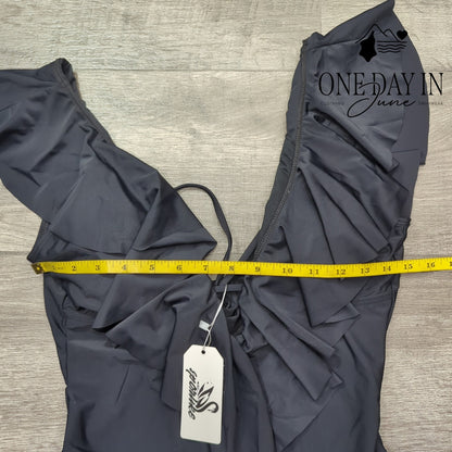 Sporlike Ruffle Shoulder One Piece Swimsuit Size M