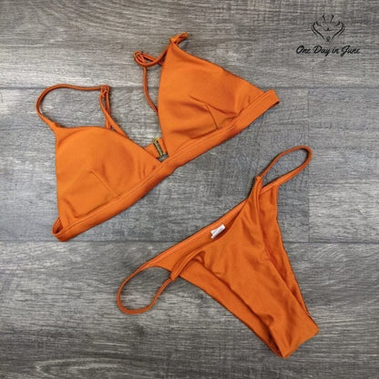 ZAFUL Solid Color Spaghetti Padded Brazilian Bottom Bikini Size S