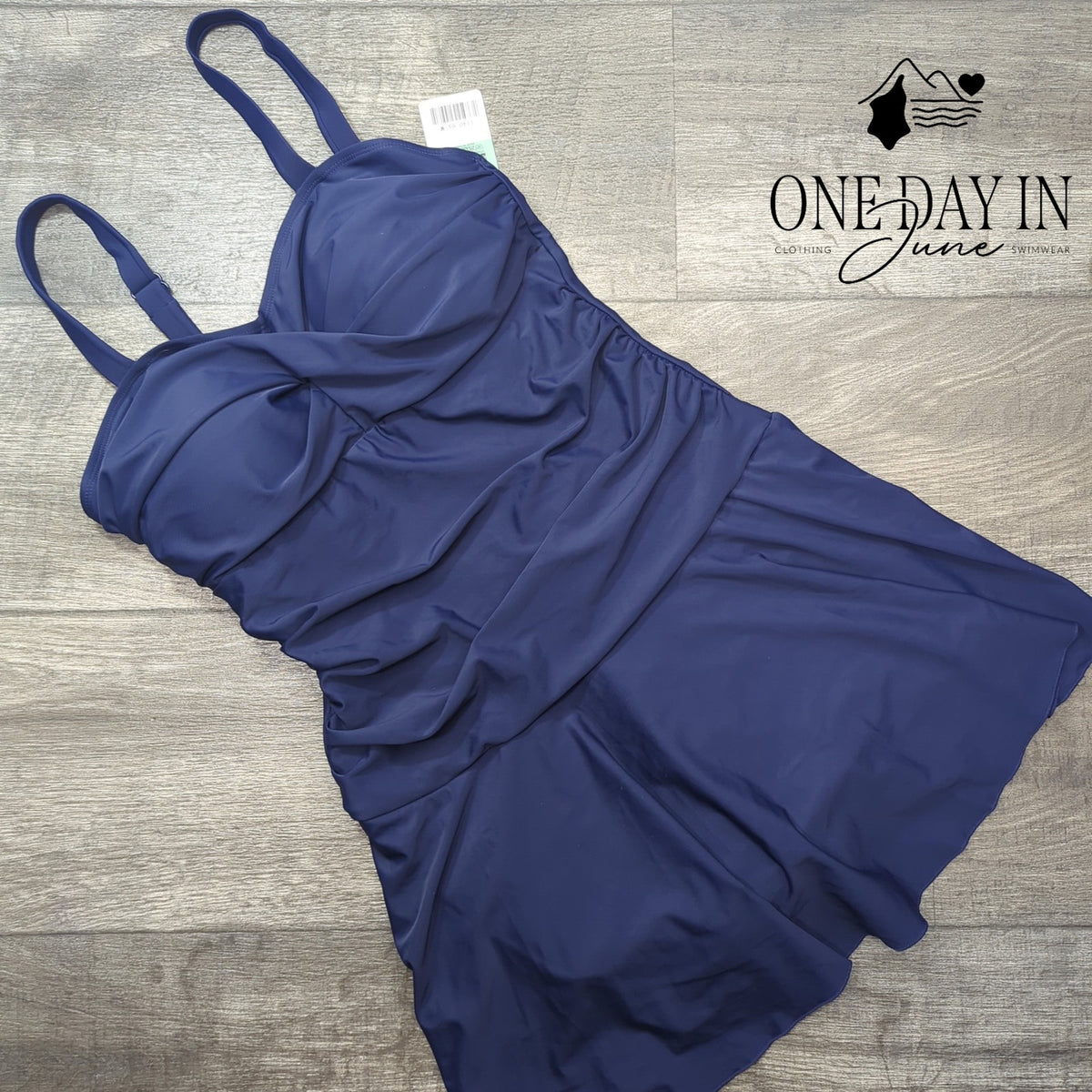 Shekini Cross Front Ruched Boyshort Swimdress One Piece Swimsuit Navy NWT Size M