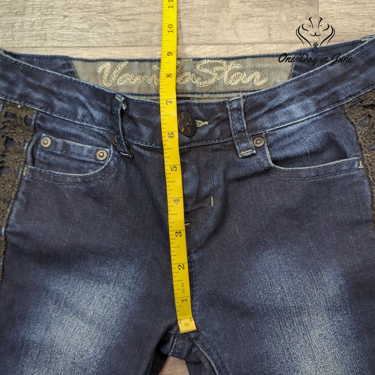 Vanilla Star Juniors Skinny Jeans Dark Blue Lace Side Stripe Denim Size 3