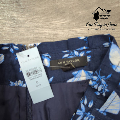 Ann Taylor Linen Belted Floral Lined Midi Skirt Size 0