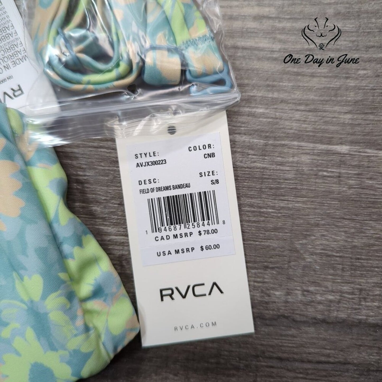RVCA Field of Dreams Bandeau Bikini Top Floral O Ring NWT $60 Size S