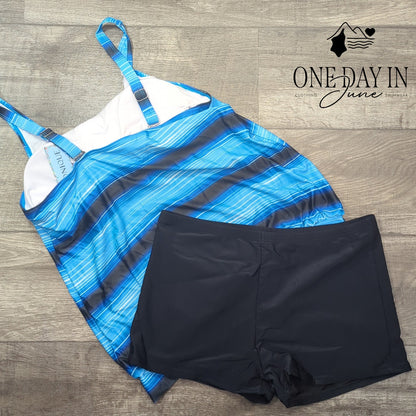 Yonique Plus Size Boyshort Blouson Tankini Swimsuit Size 16W