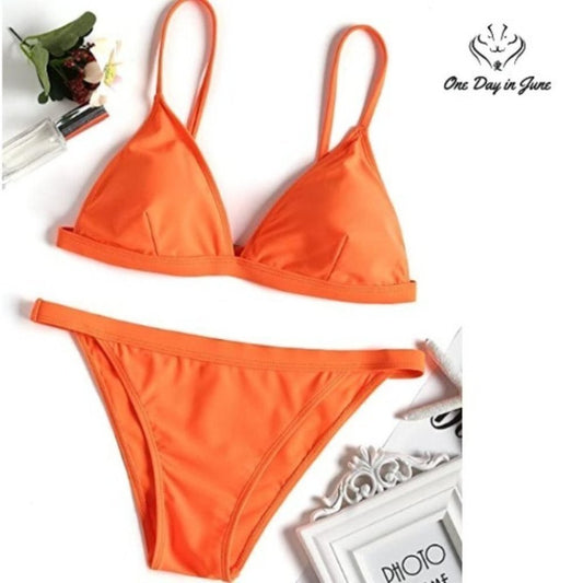 ZAFUL Solid Color Spaghetti Padded Brazilian Bottom Bikini Size S