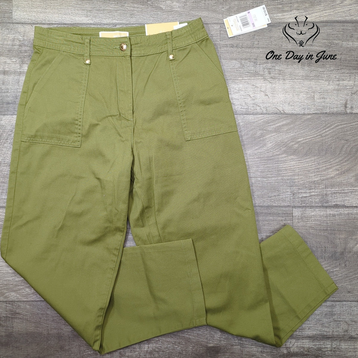 Michael Kors High Rise Straight Ankle Pants Smoky Olive Green NWT Size 6