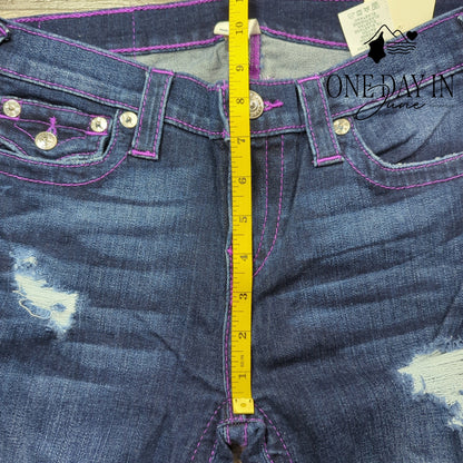 True Religion Super Skinny Jeans Neon Purple Stitch Distressed NWT Size 6 (28)