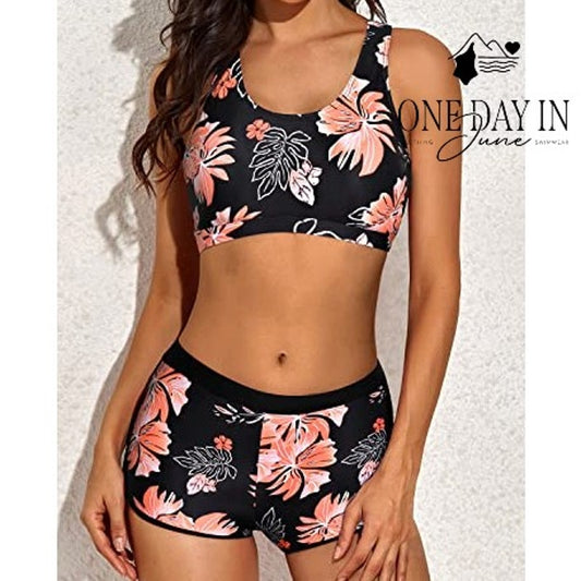 Yonique Crop Top Boyshort 3 Piece Tankini Swimsuit Size L